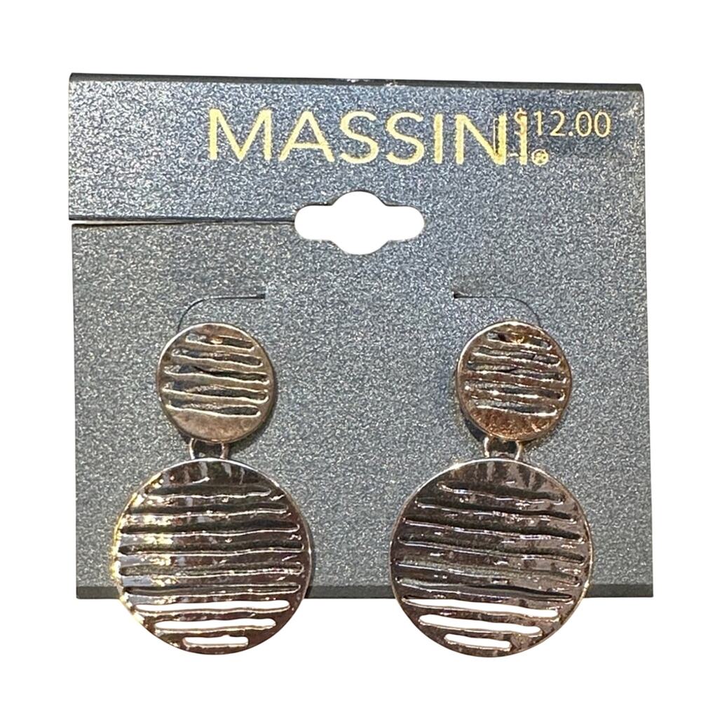Massini Gold-Tone Textured Double‎ Disc Drop Earrings NWT